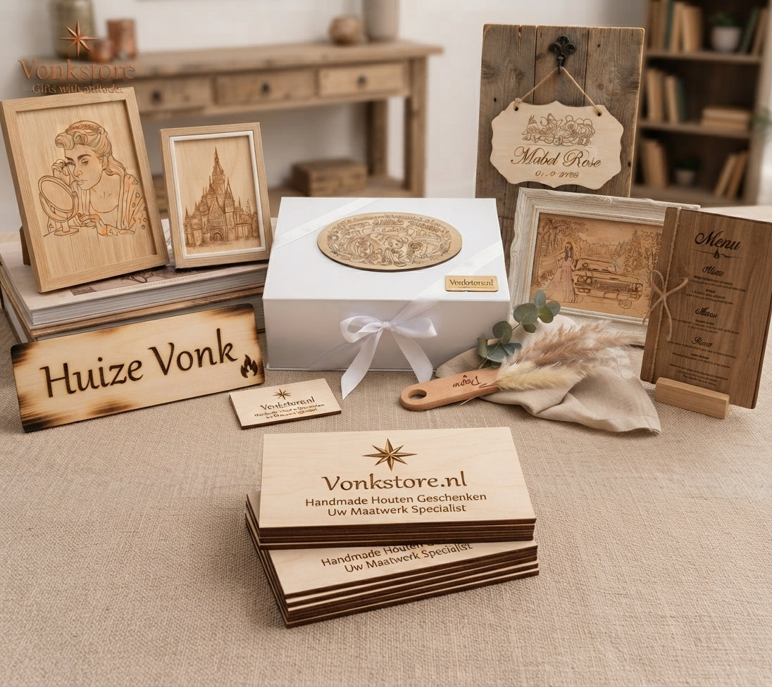 Unieke Houten Producten: Lasergesneden & Gegraveerd op Maat bij Vonkstore.nl