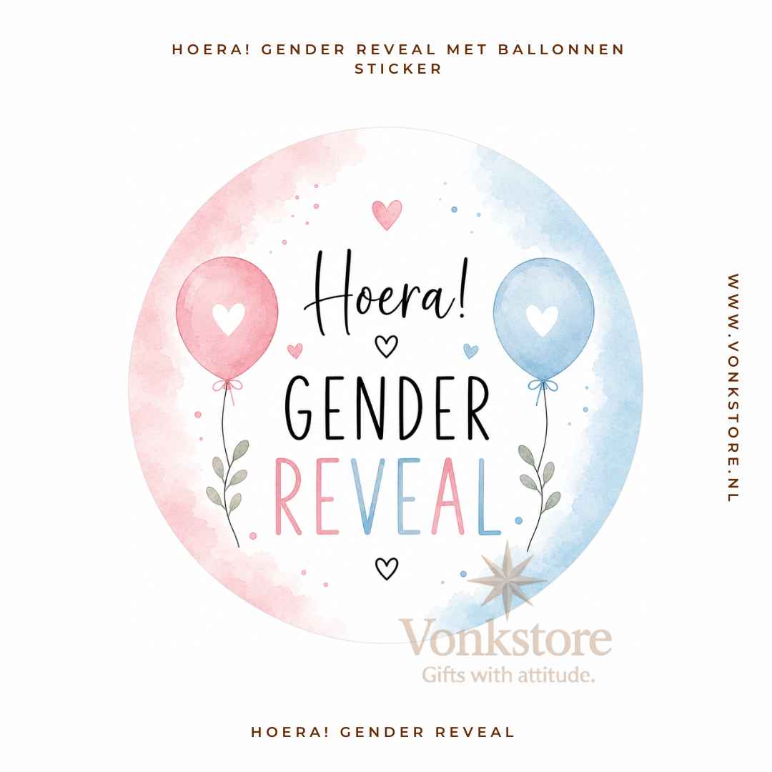 Traktatiesticker 'Gender Reveal' (met ballonnen) | Ø 35 mm
