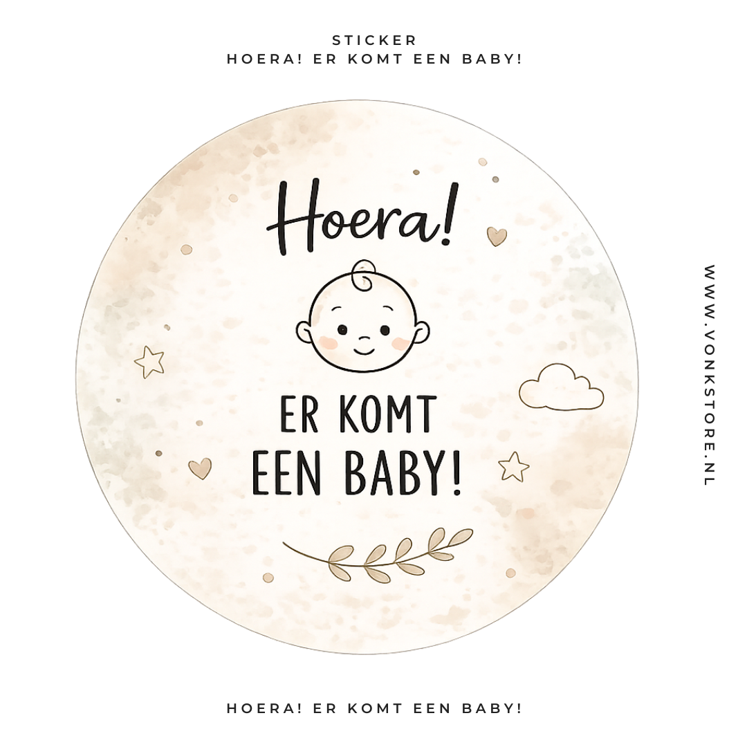 Traktatiesticker 'Hoera! Er komt een baby!' | Ø 35 mm