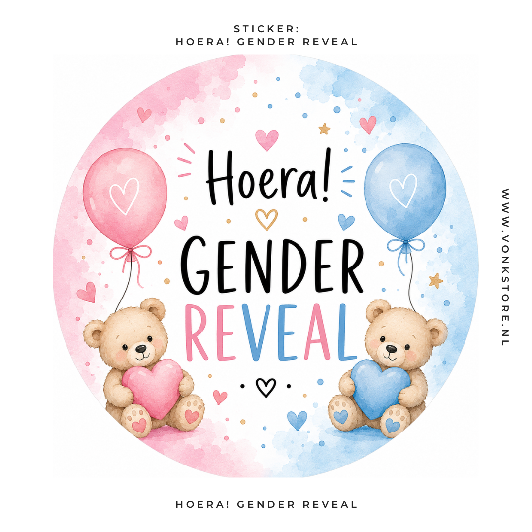 Traktatiesticker 'Gender Reveal' (met beertjes) | Ø 35 mm