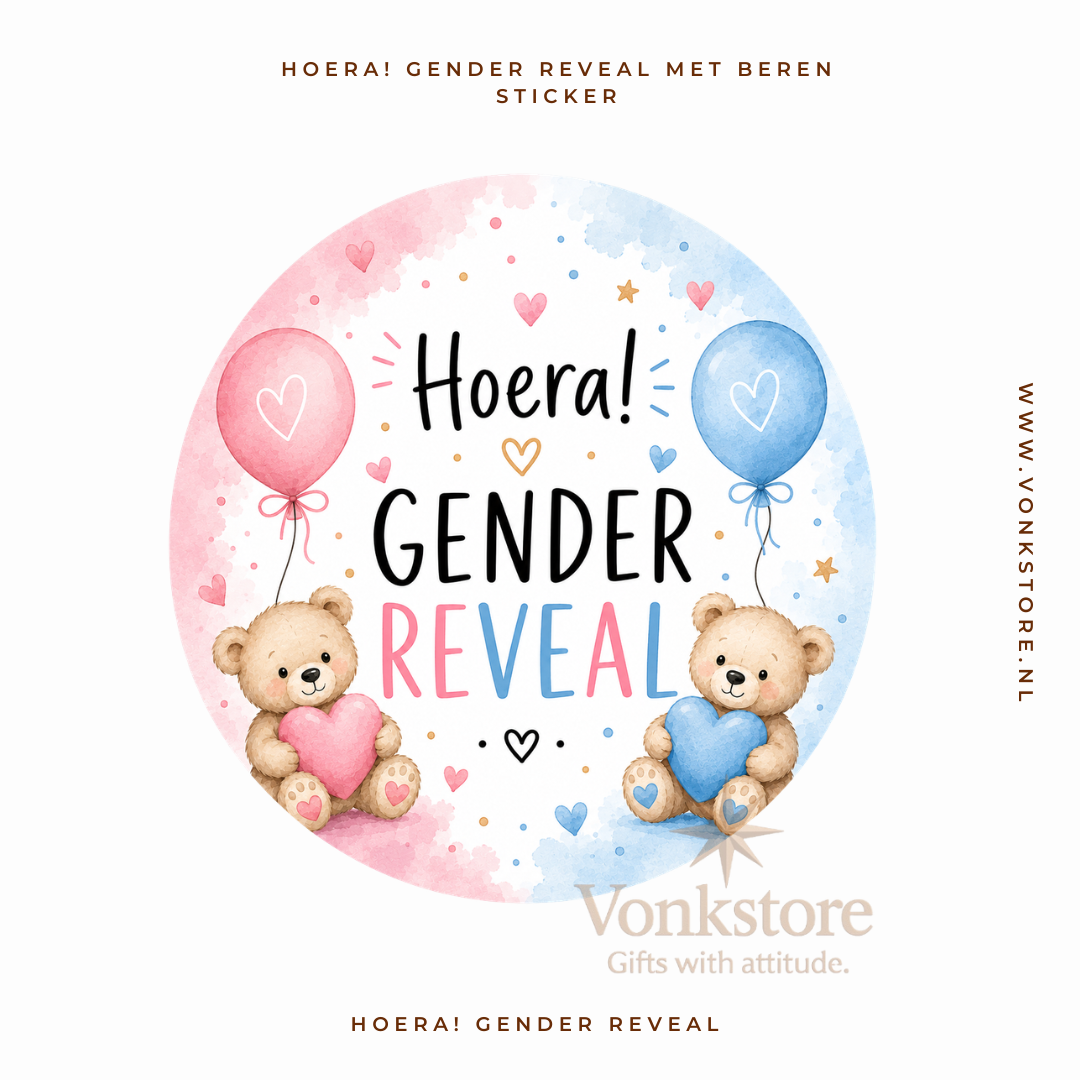 Traktatiesticker 'Gender Reveal' (met beertjes) | Ø 35 mm