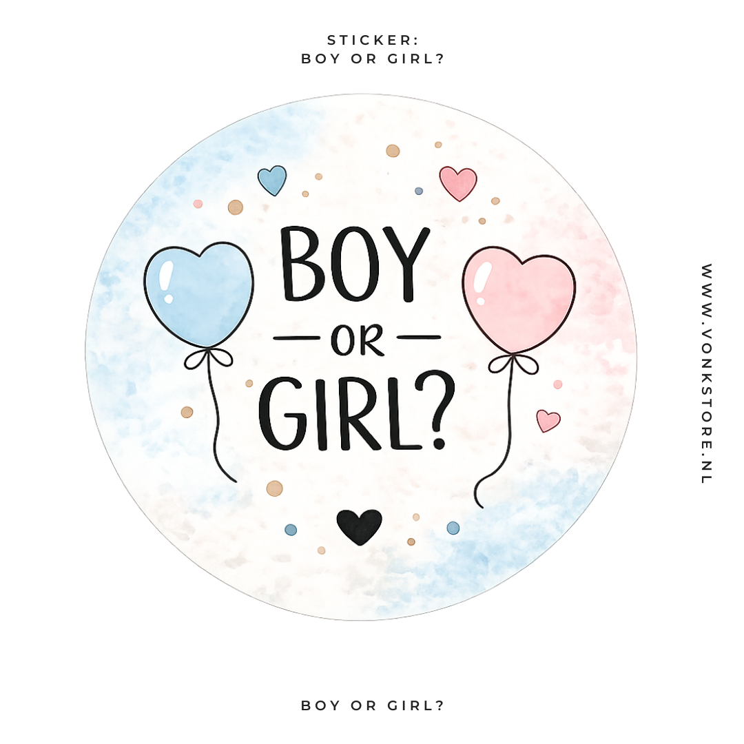 Traktatiesticker Gender Reveal – 'Boy or Girl' | Ø 35 mm