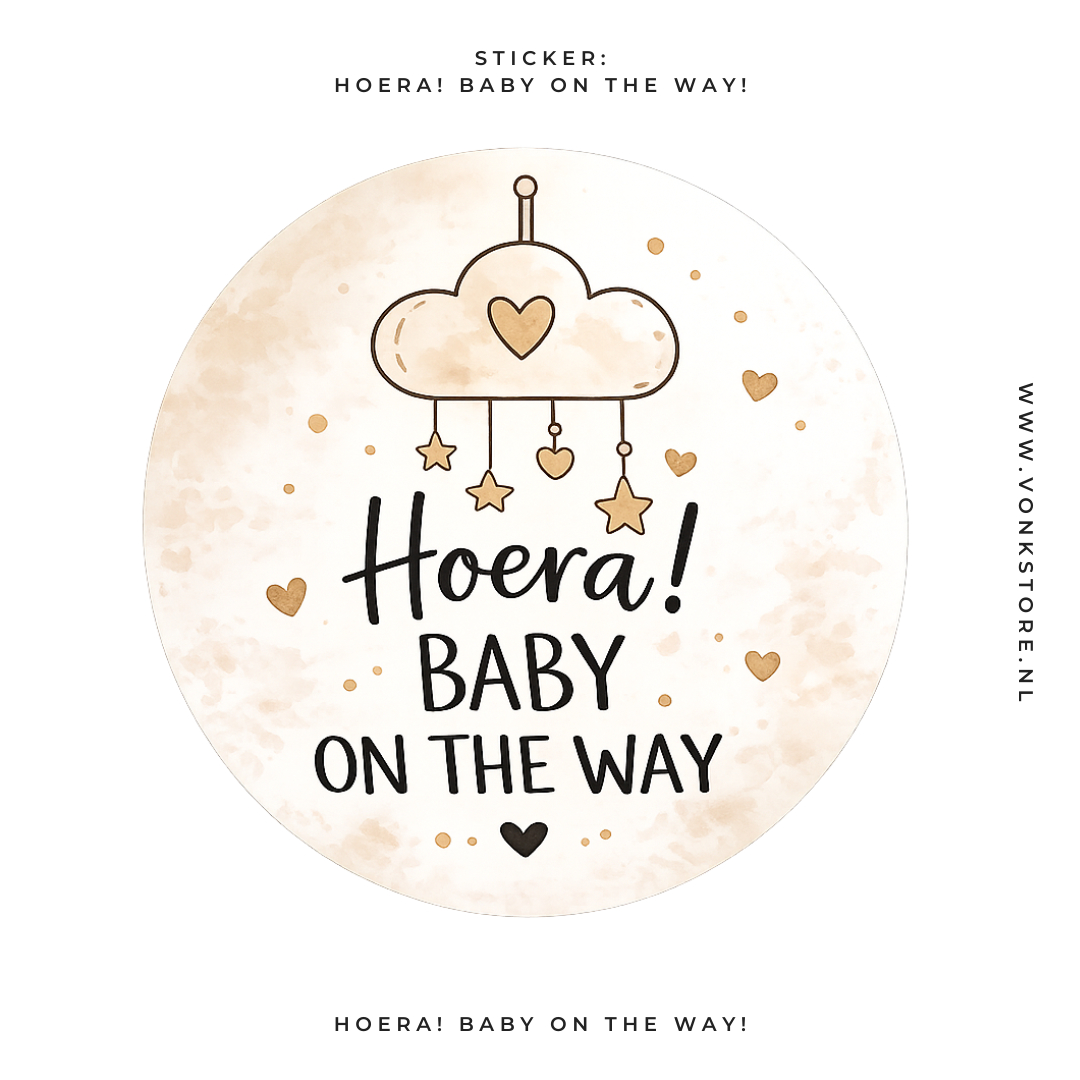 Traktatiesticker 'Hoera! Baby on the Way' | Ø 35 mm