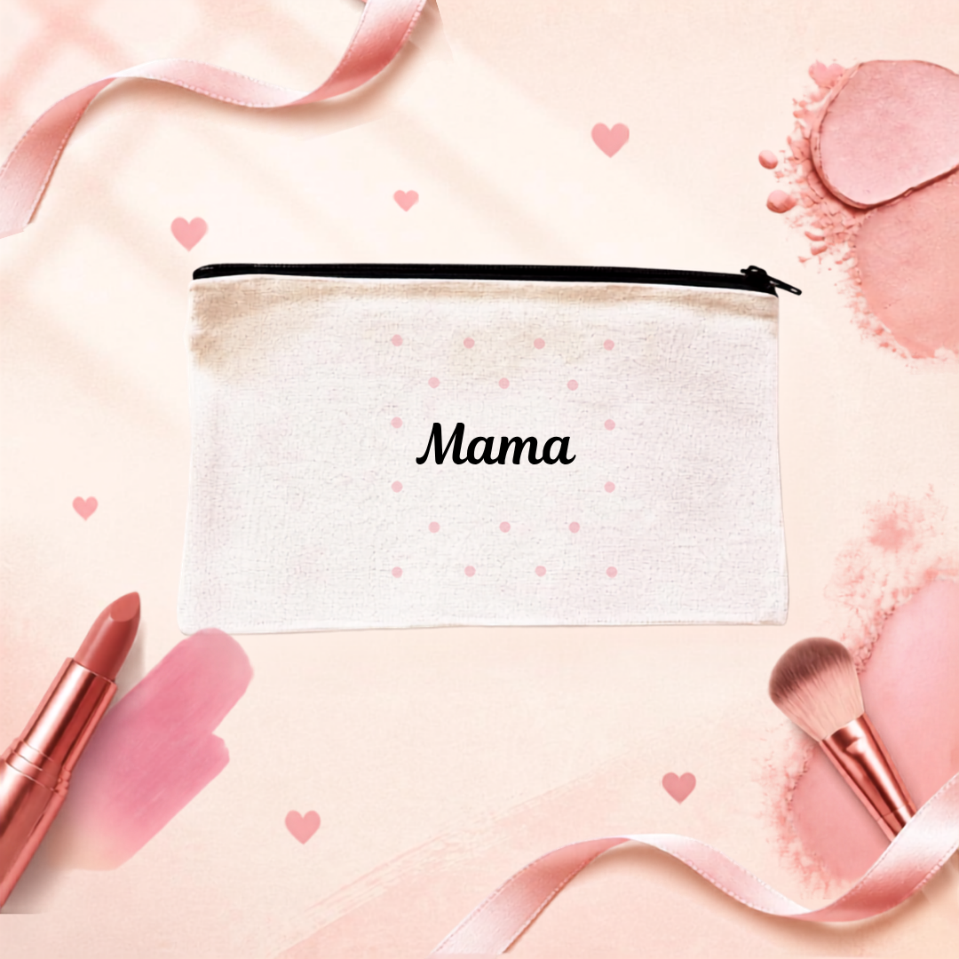 Gepersonaliseerde Etui 'Mama' met Hartjes – Make-up tasje & Pennen etui