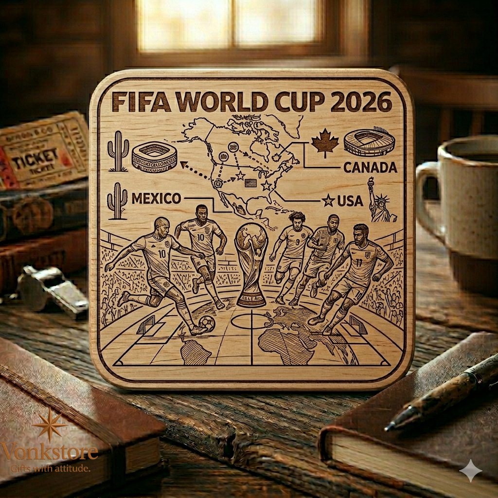 WK 2026 Houten Onderzetters vierkant met Lasergravure – (SET van 5)