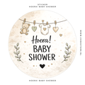Traktatiesticker 'Hoera! Baby Shower!' | Ø 35 mm