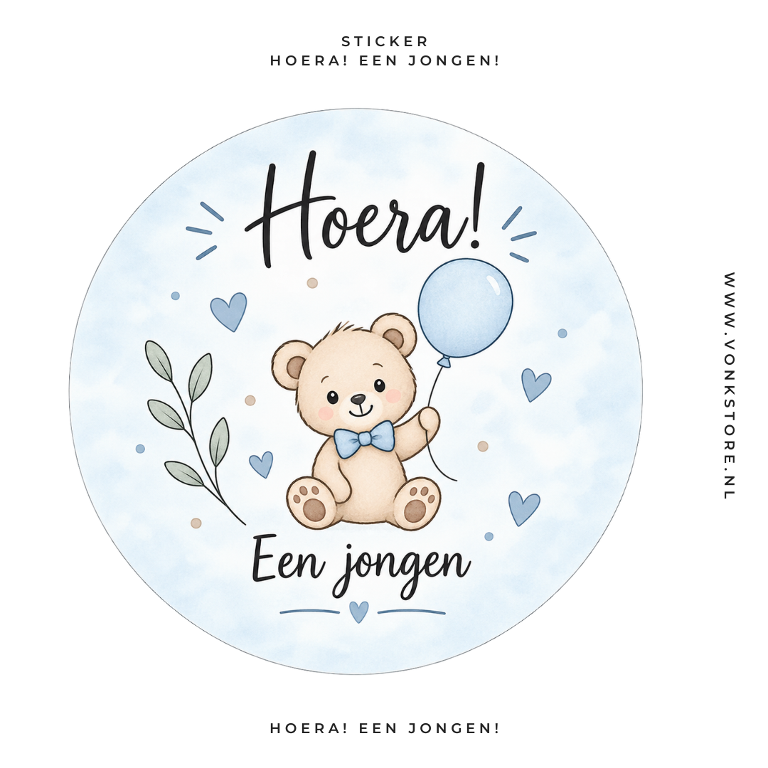 Traktatiesticker 'Hoera! Een jongen!' | Ø 35 mm