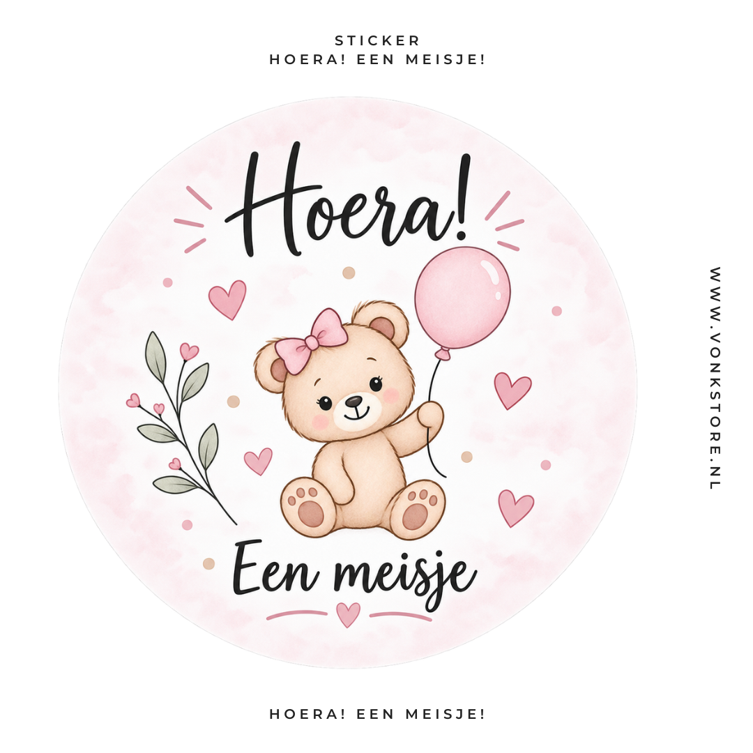 Traktatiesticker 'Hoera! Een meisje!' | Ø 35 mm