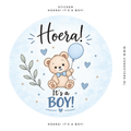Traktatiesticker 'Hoera! It's a boy!' | Ø 35 mm