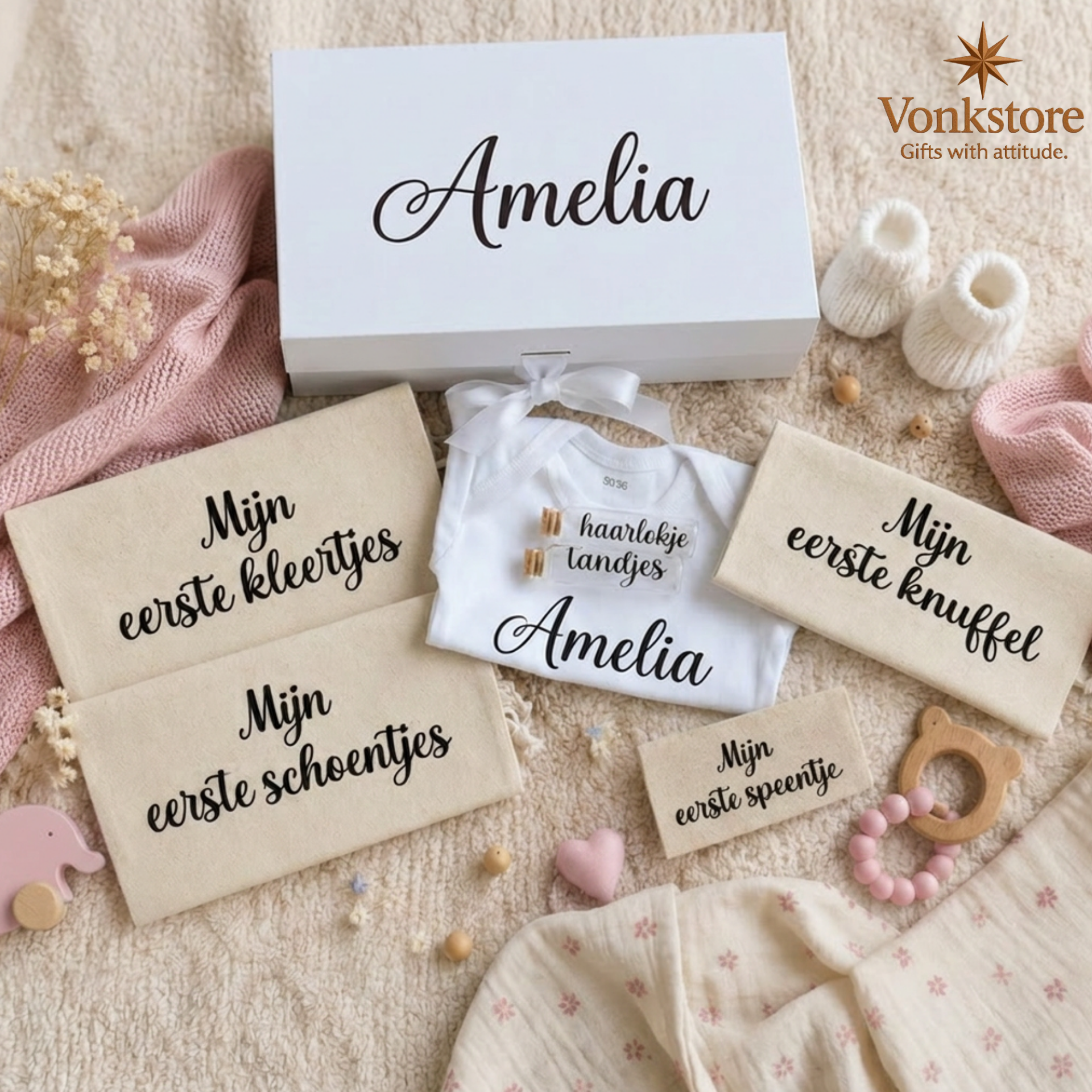 Complete Gepersonaliseerde Baby Memorybox met Naam | Inclusief Herinneringsset