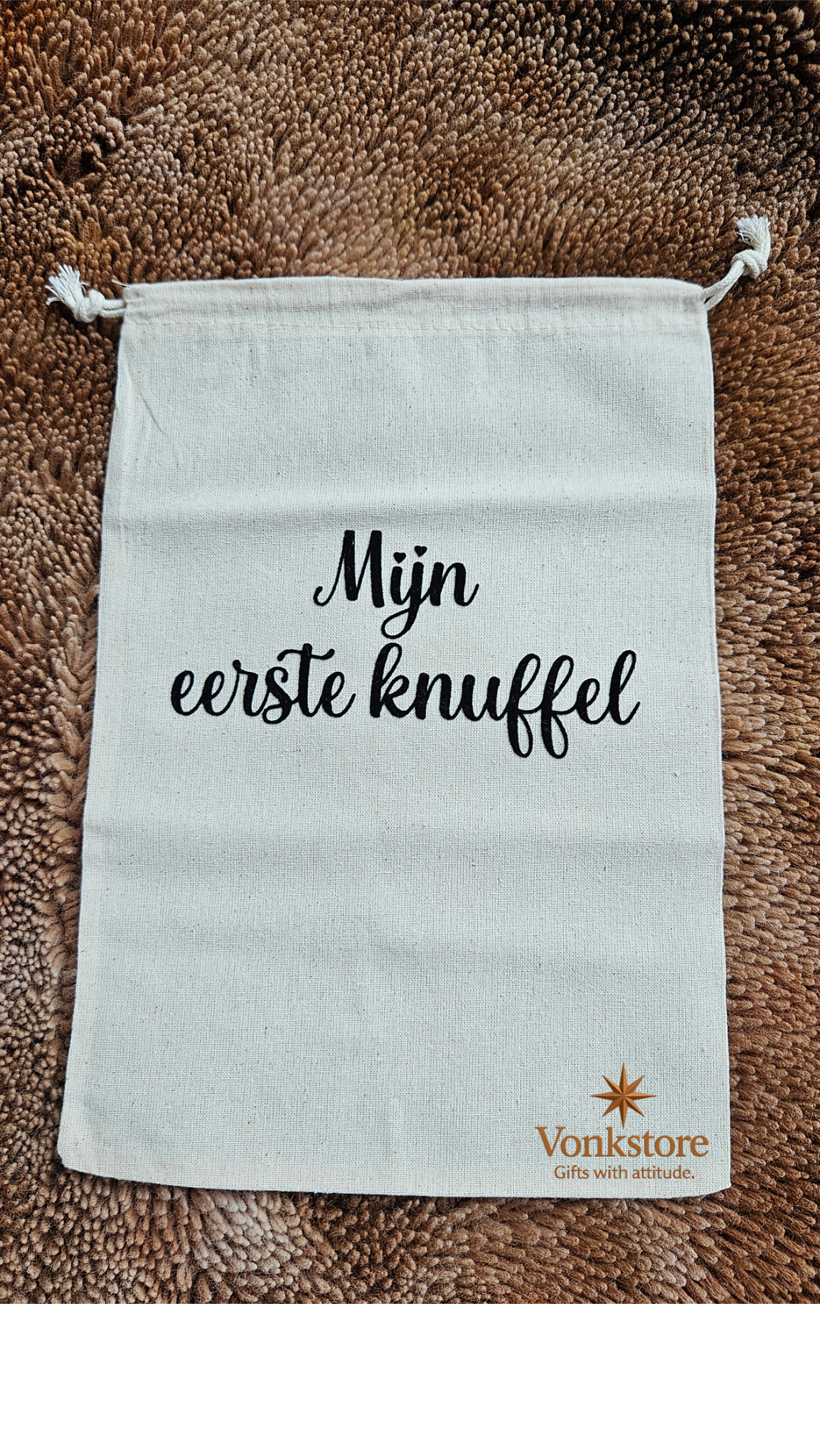 Katoenen bewaarzakje "Mijn eerste knuffel"