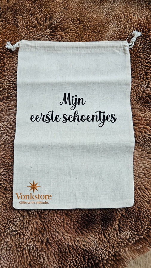 Katoenen bewaarzakje "Mijn eerste schoentjes"