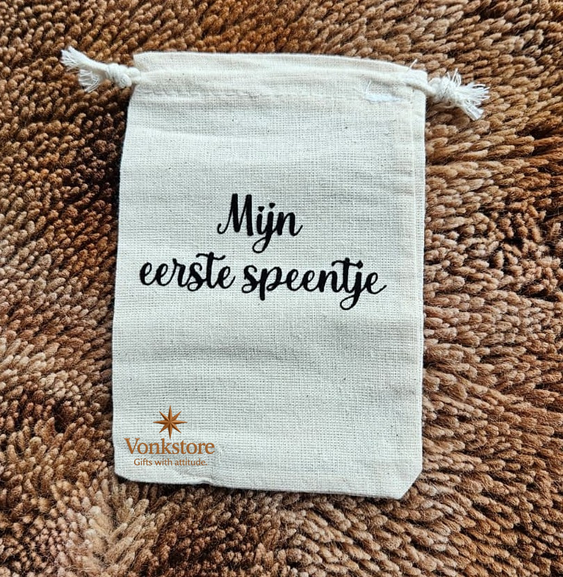 Katoenen bewaarzakje "Mijn eerste speentje"