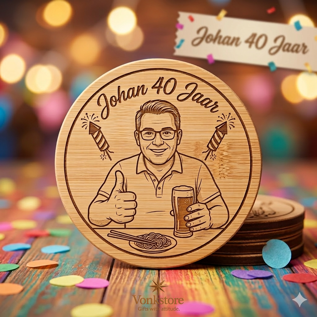 Houten Onderzetter rond met Lasergravure – Gepersonaliseerd (SET van 5)
